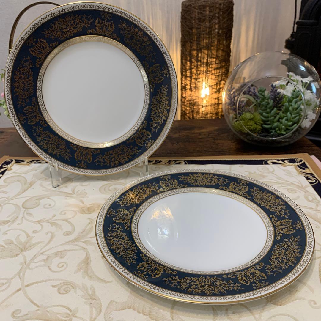 未使用　ウェッジウッド コロンビア　ブルー＆ゴールド 20.5cmプレート