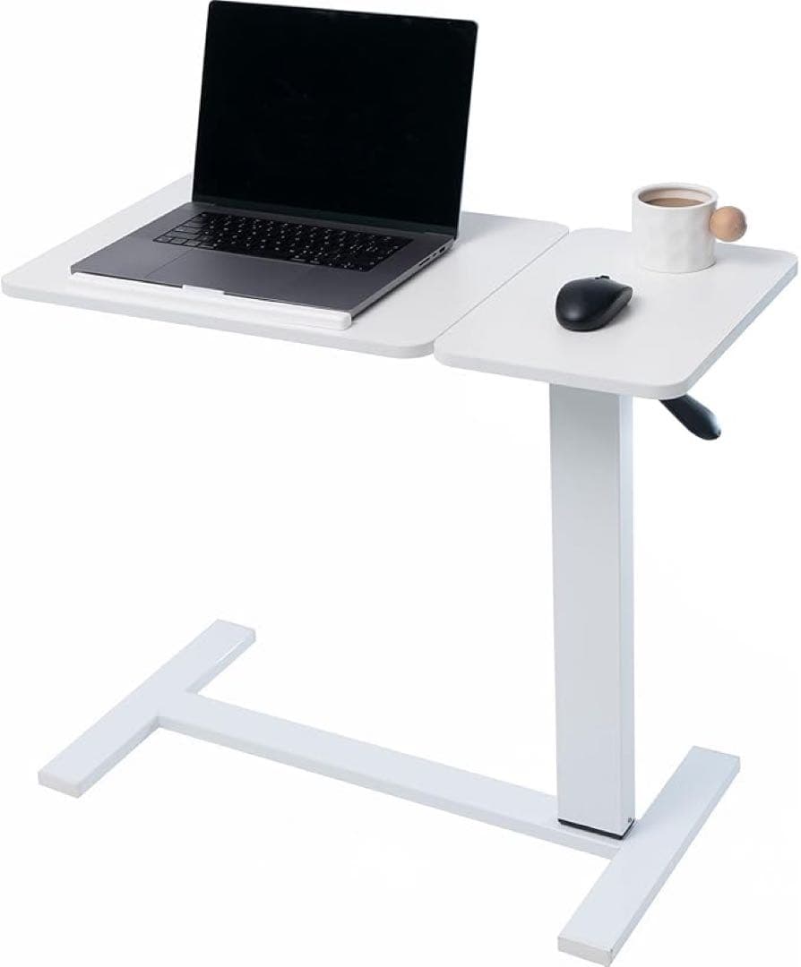 昇降式 サイドテーブル ガス圧昇降 無段階高さ調節 幅80×奥行40 ホワイト