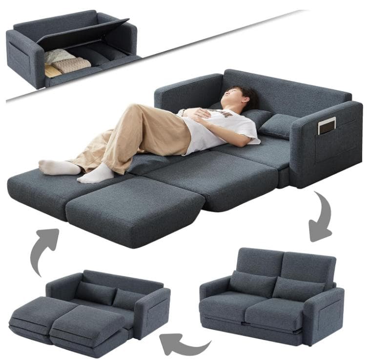 ソファ 2人掛け ソファーベッド 収納付き ファブリック 両側に肘掛け付き