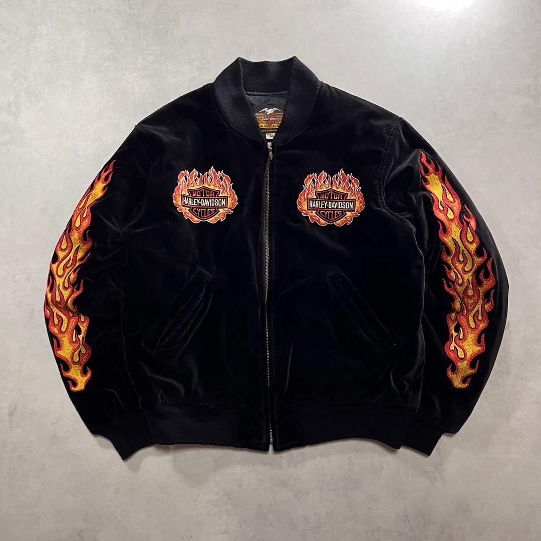 ◎HARLEY DAVIDSON 別珍 ベロア スカジャン 袖フレイム ハーレー