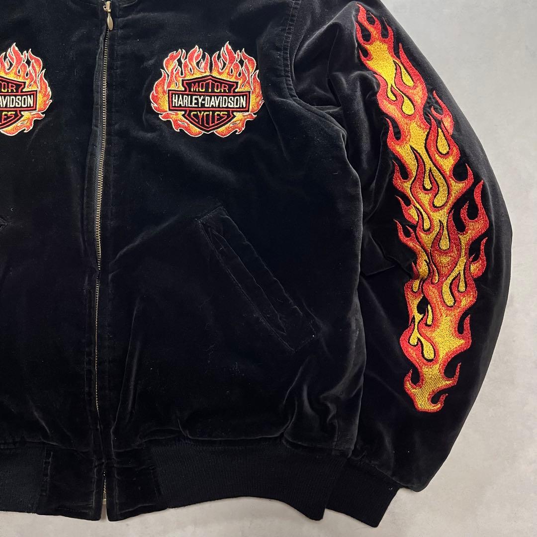 ◎HARLEY DAVIDSON 別珍 ベロア スカジャン 袖フレイム ハーレー