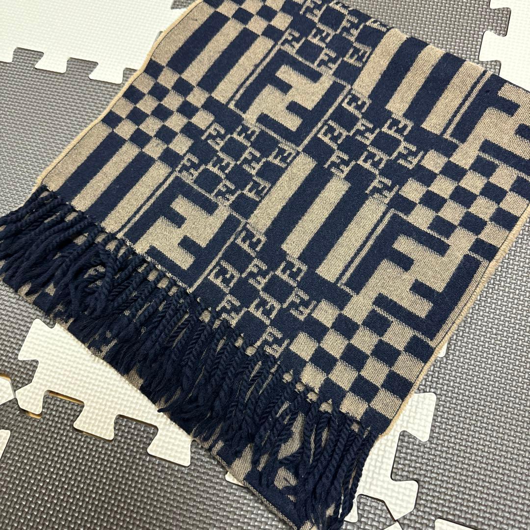 FENDI【美品】フェンディ ズッカ マフラー ブラウン ネイビー