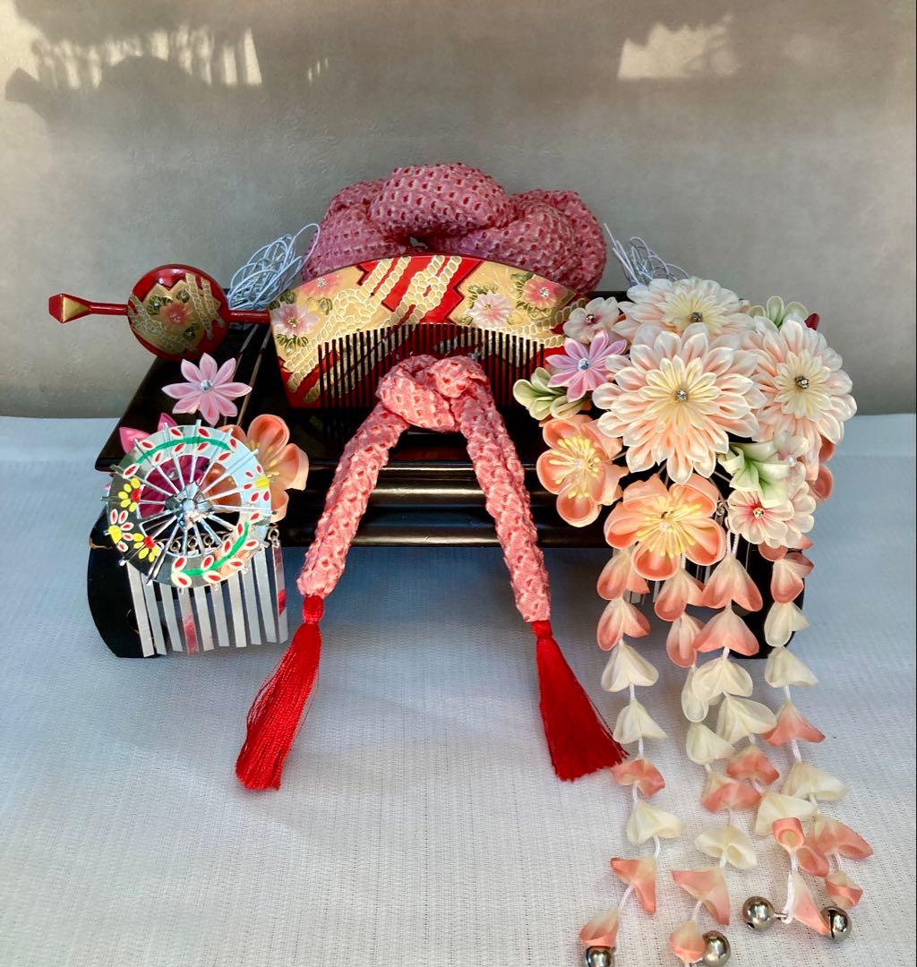 専用 七五三　雨に咲く花　菊花簪　傘金属簪　櫛簪　玉簪　Uピン簪　　水引簪