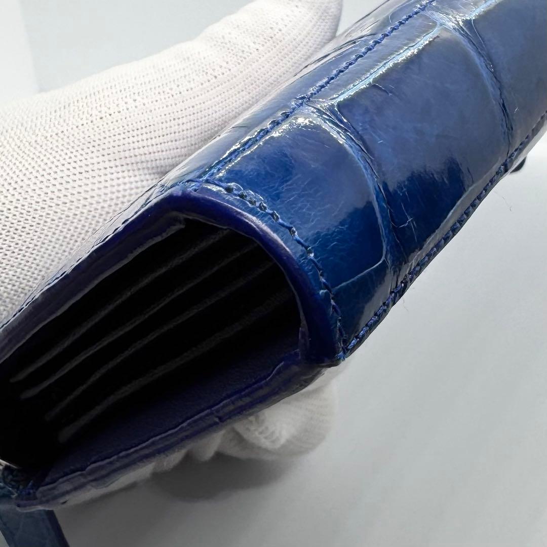 未使用級✨ ブルー染め シャイニングクロコ 長財布 L字ジップ JRA認定 男女