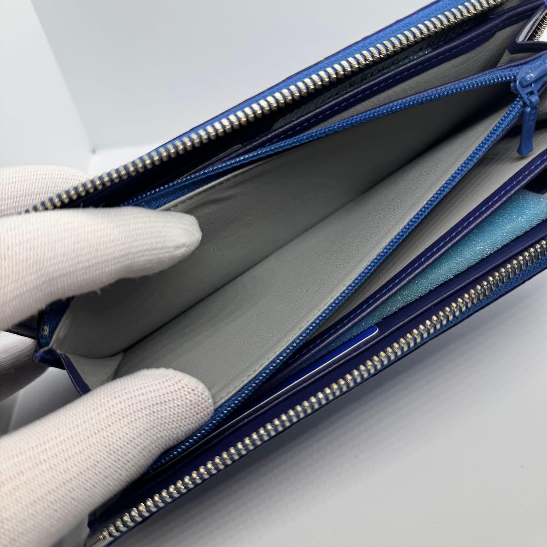 未使用級✨ ブルー染め シャイニングクロコ 長財布 L字ジップ JRA認定 男女