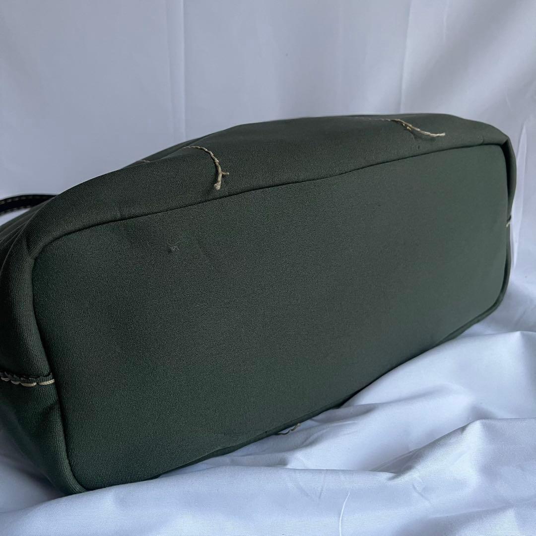 ■良品■ PRADA トートバッグ　白タグ　ジャージ素材　レザー　カーキ