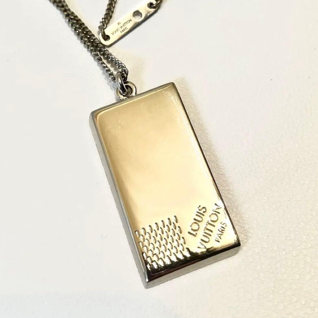 美品✨ルイヴィトン ネックレス コリエ プラーク ダミエ プレート シルバー