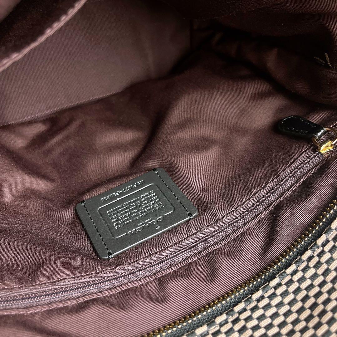 未使用級☆COACHコーチ トートバッグ 格子柄 キャンバス レザー ブラック