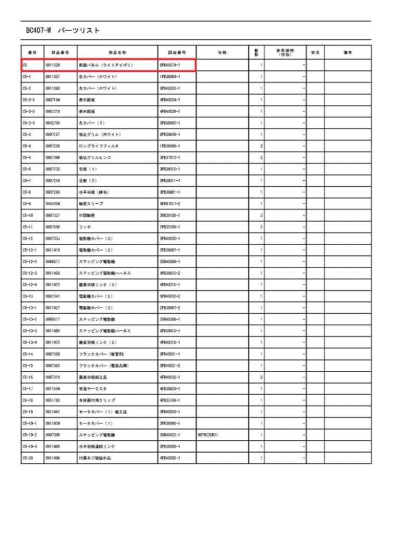 【新品・未使用品】ダイキン 前面パネル(BC407-W)　まとめ売り可