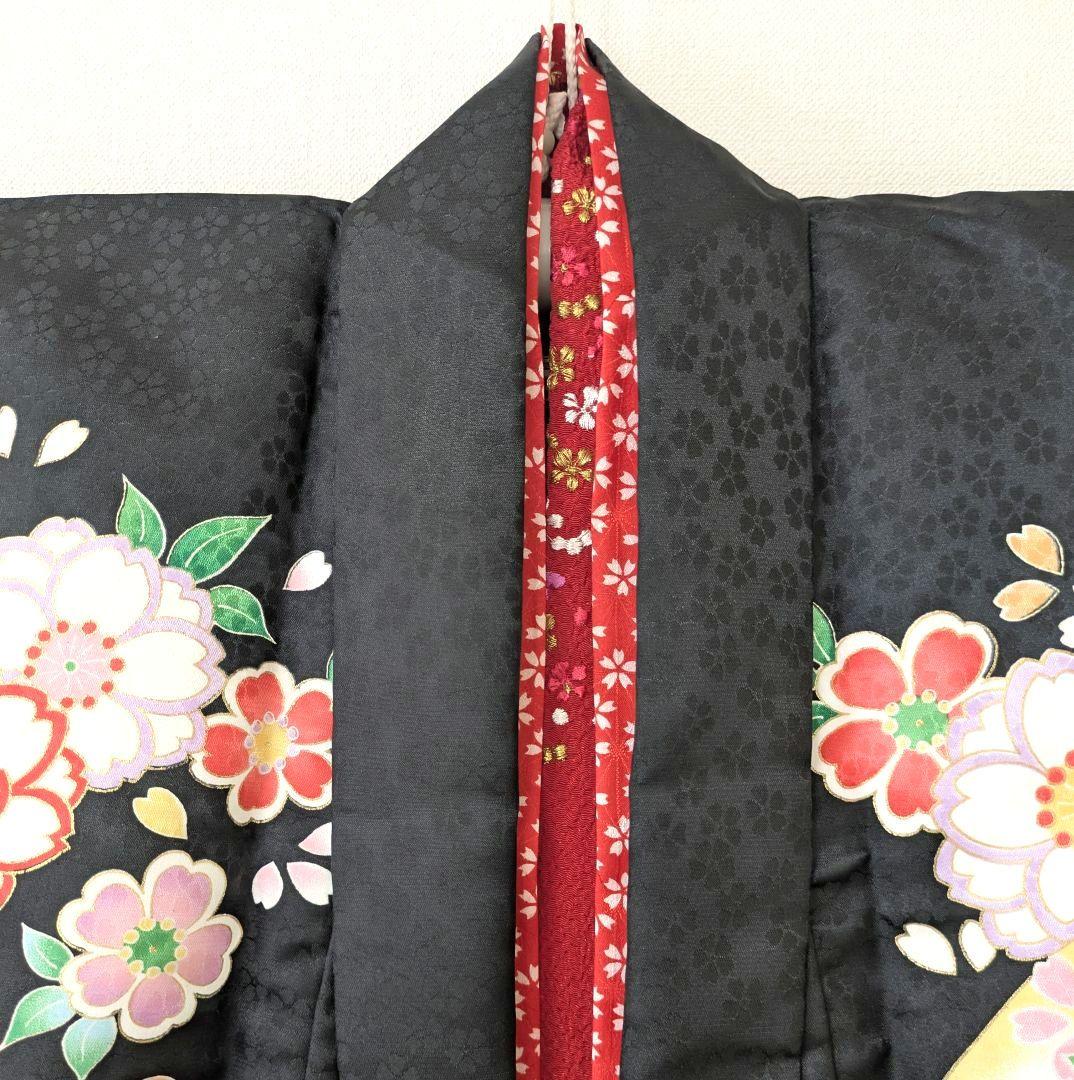 美品✨七五三フルセット7歳 女の子 花うさぎ 着物 黒 四つ身 モダン 日本製