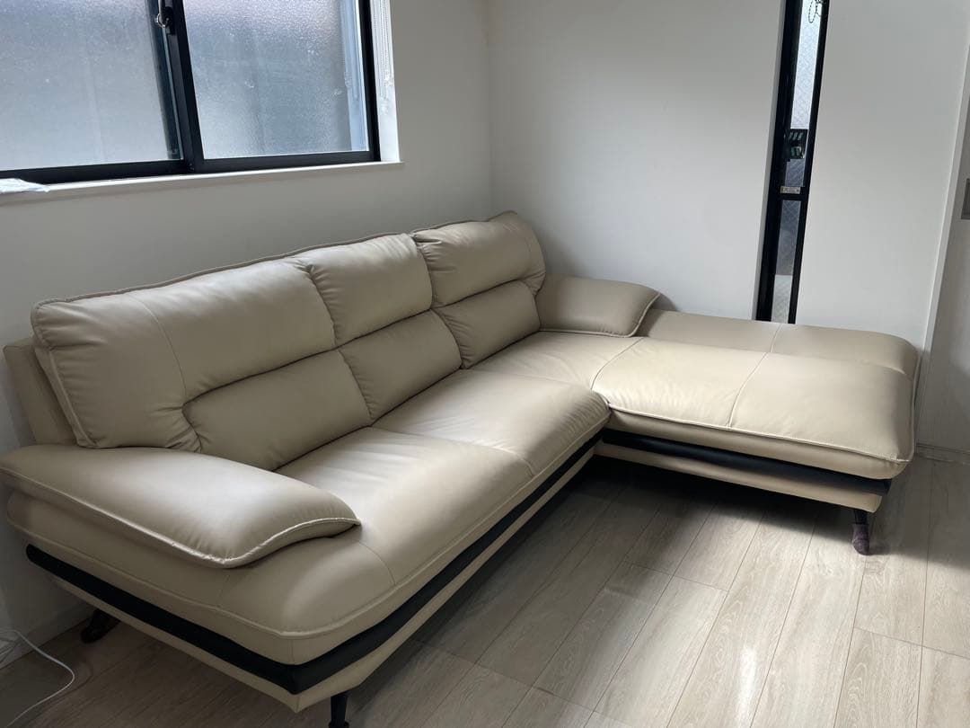 ニトリ【定価169900円】ベージュ L字型ソファ 本革 カウチ 3人がけ