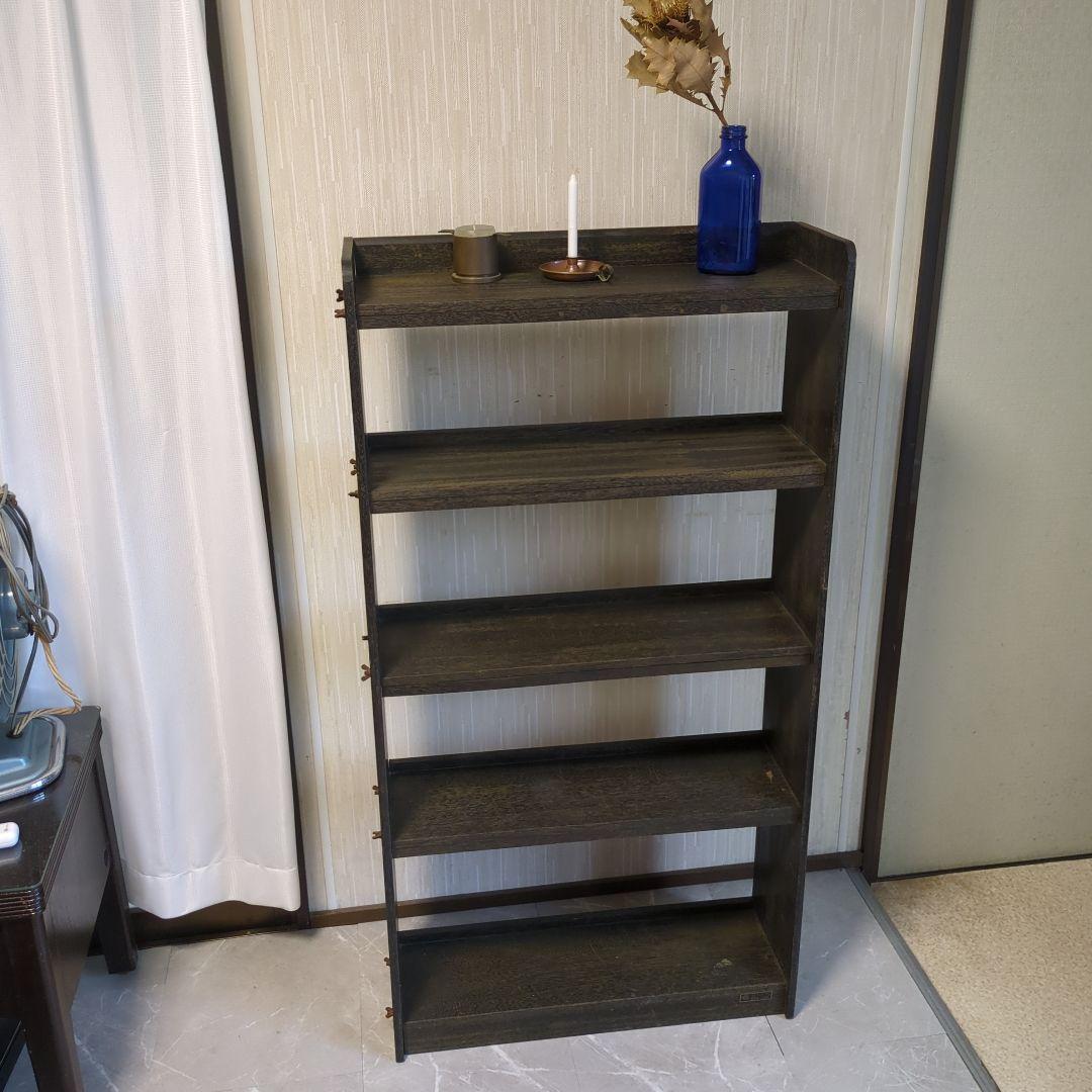 アンティークダークグリーン木製5段本棚　オープンラック