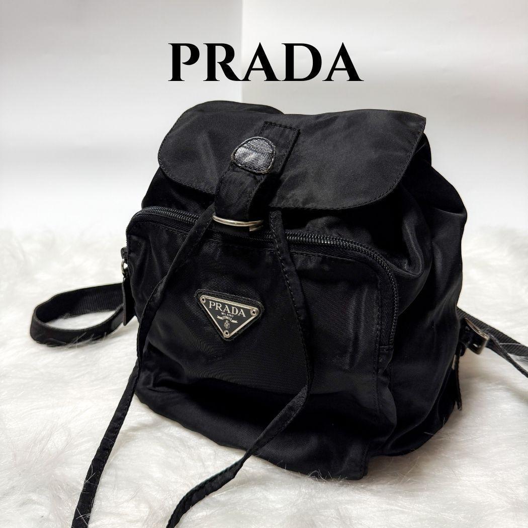 【良品】PRADA プラダ テスートナイロン 巾着型 三角ロゴ ミニリュック
