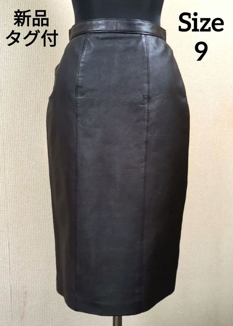 【新品タグ付】ラム レザー タイトスカート 黒 サイズ 9