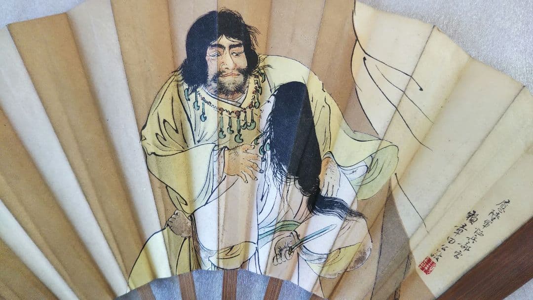 【超希少／明治／骨董品】日露戦争 扇子 陸軍印鑑入 陸軍 従軍 明治時代 肉筆