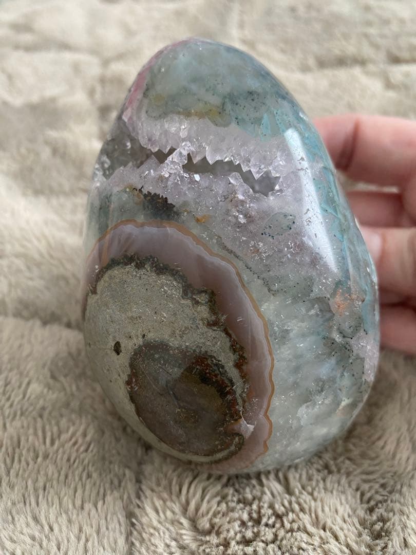 天然石 アゲート 卵型 グリーンアメジスト