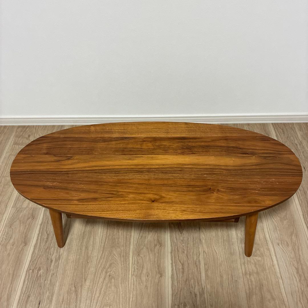 木製楕円形センターテーブル 引き出し付き