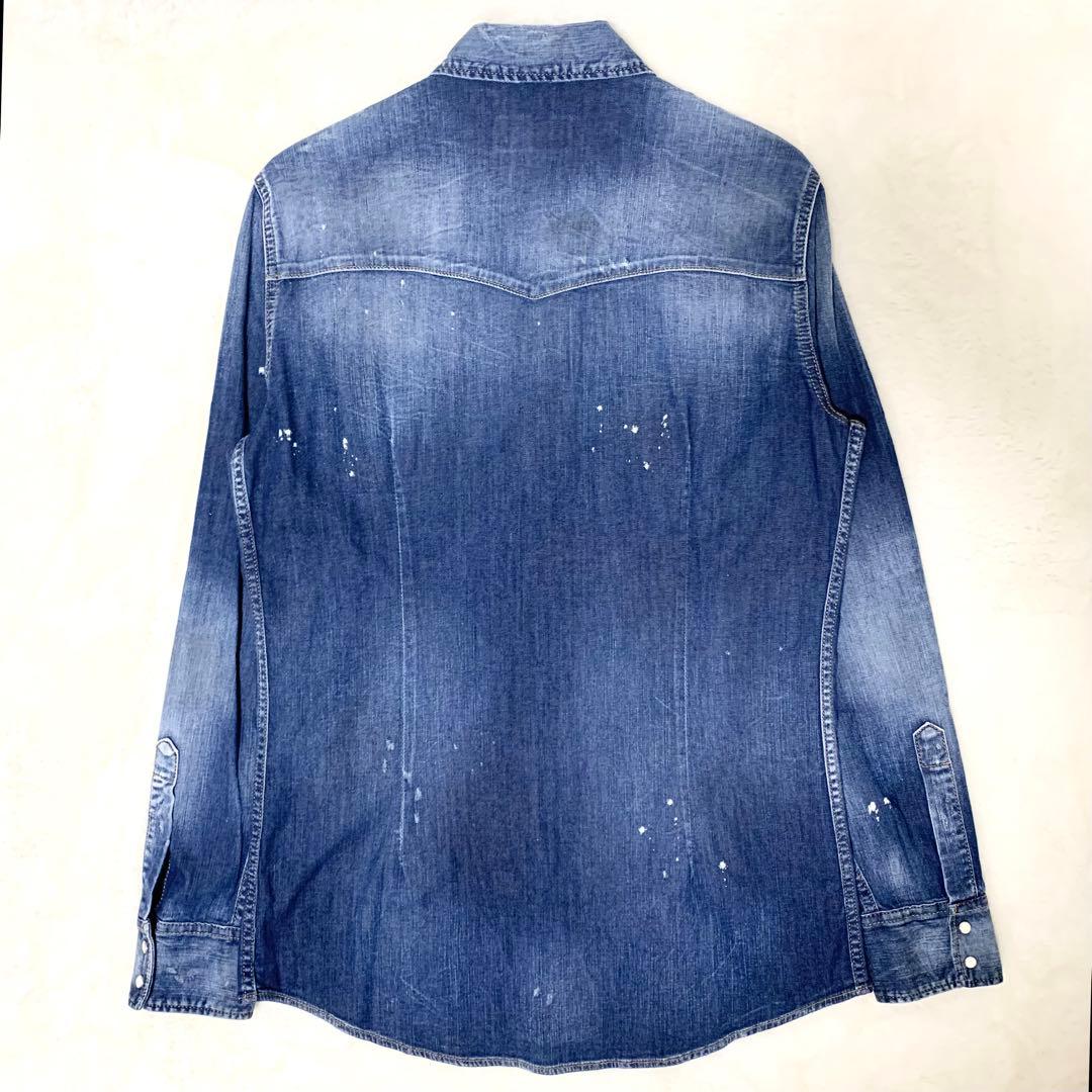 DSQUARED2 24SS デニムシャツ ウエスタンシャツ ダメージ加工 48