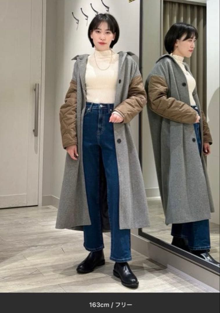 NOMINE◇袖キルティングステンカラーコート◇キャメル