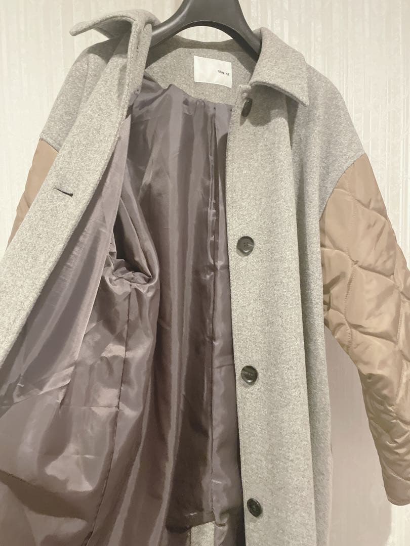 NOMINE◇袖キルティングステンカラーコート◇キャメル