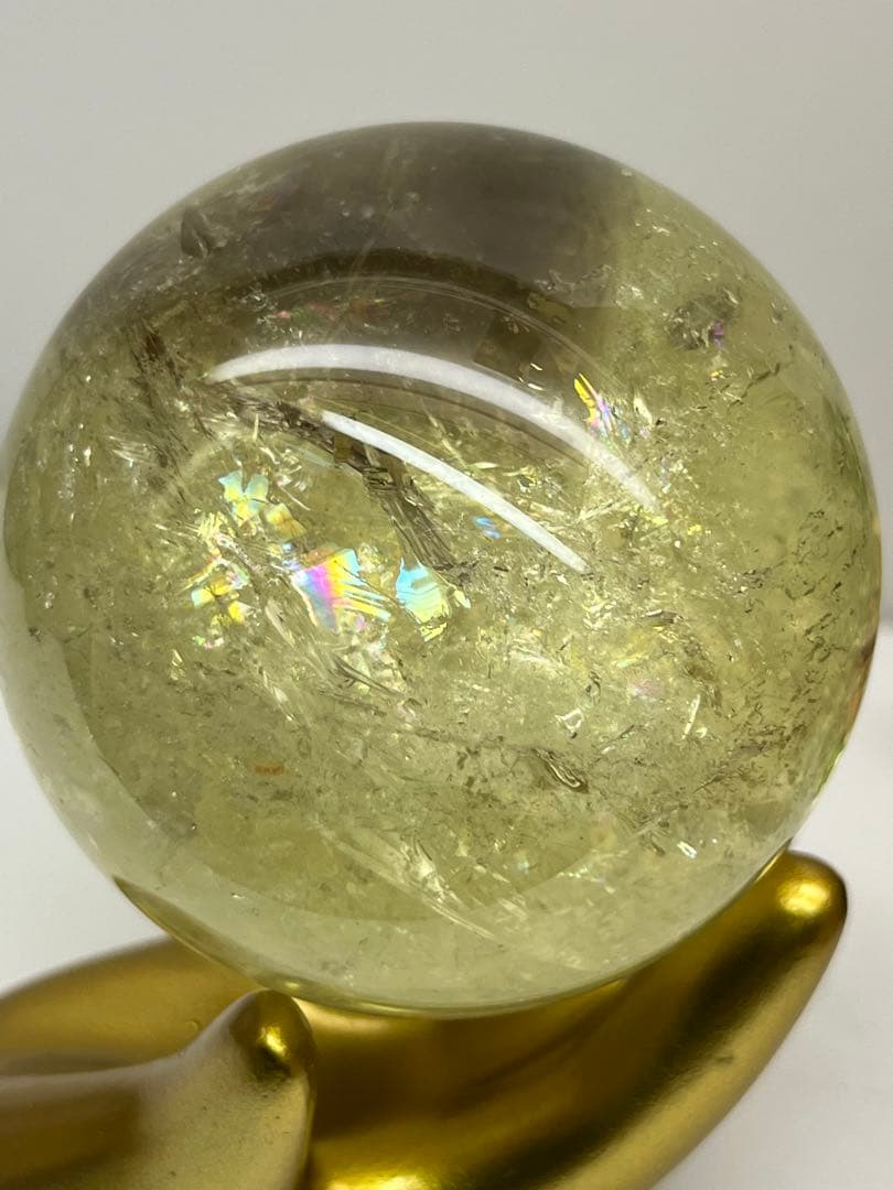 天然石　シトリンクォーツスフィア　ファントム　爆虹✨✨台座付きNo.1264