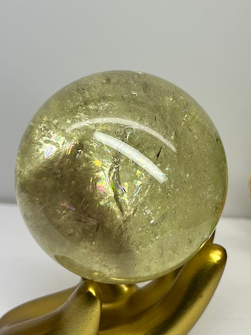 天然石　シトリンクォーツスフィア　ファントム　爆虹✨✨台座付きNo.1264