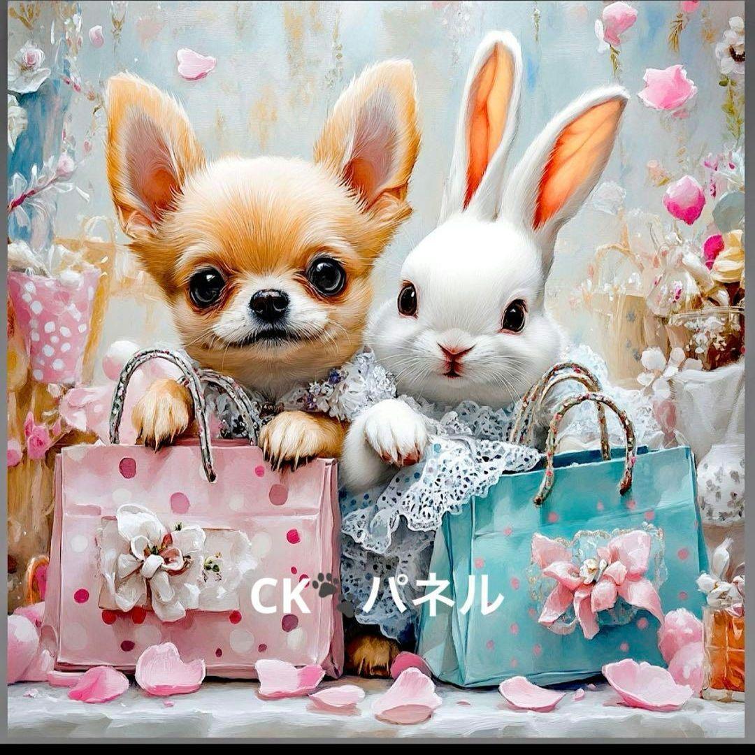 激レアチワワとうさぎパネル生地　ハンドメイド