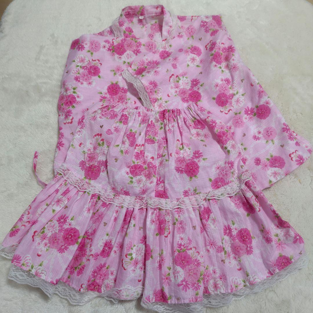 浴衣ドレス　地雷系　姫ギャル　平成　ラメピンク　和ロリ　Y2K 150cm