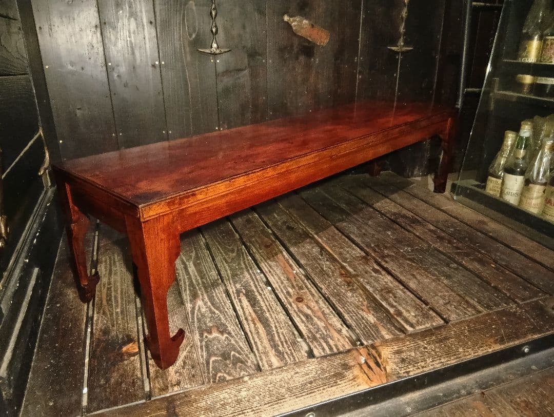 希少　明治期　欅　一枚板　組木細工　削り出し　文机　長尺机　錨脚