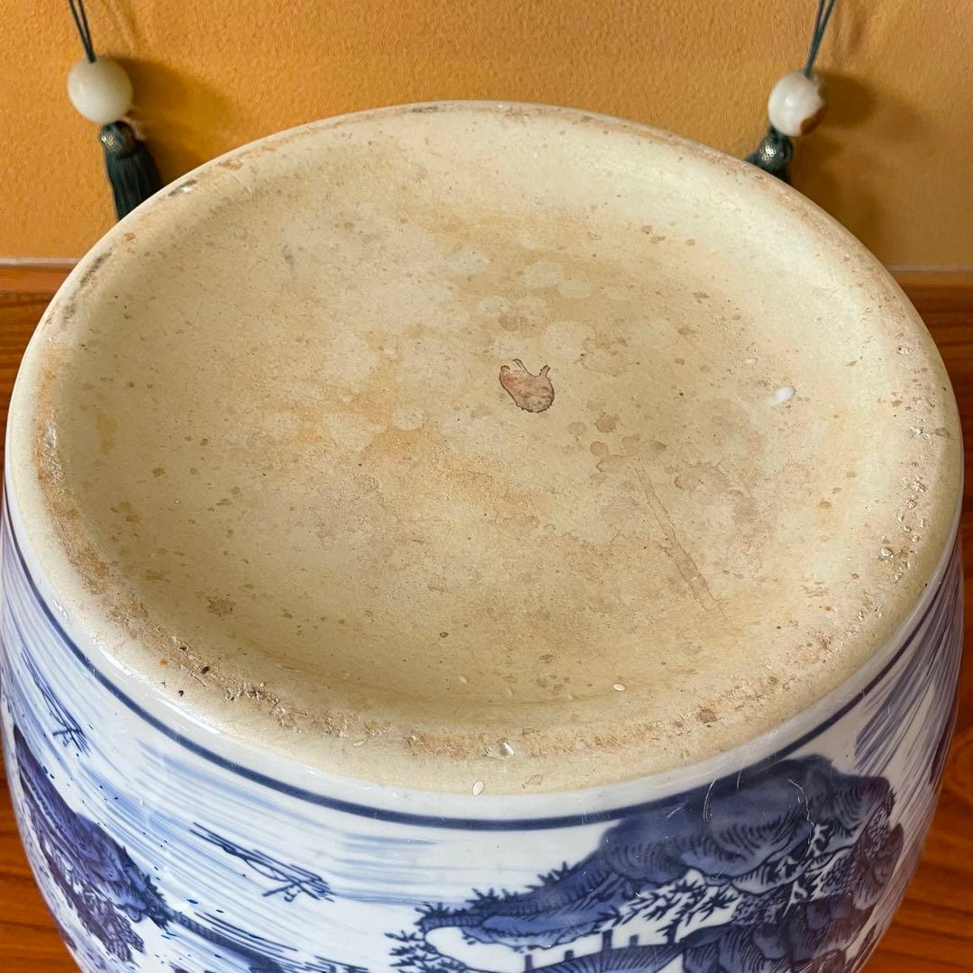 染付 山水図 火鉢 陶器 メダカ鉢 金魚鉢 睡蓮鉢 骨董品