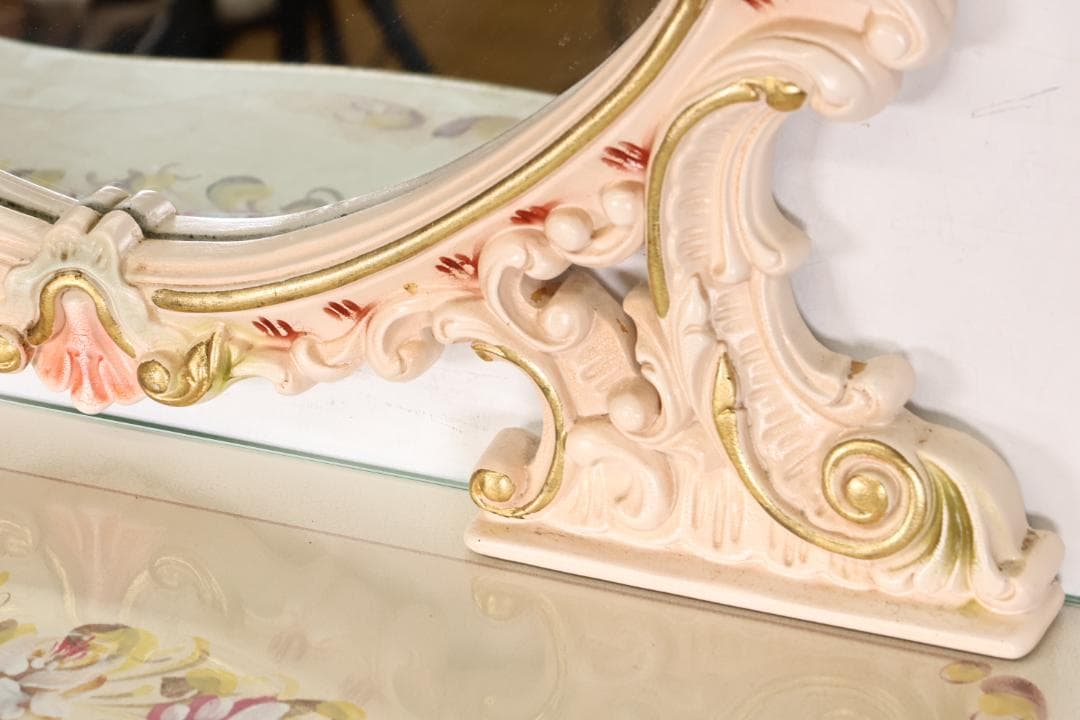 いちご屋　ロココ調　ウォールミラー　壁掛け鏡　アンテーク調　ハンドペイント