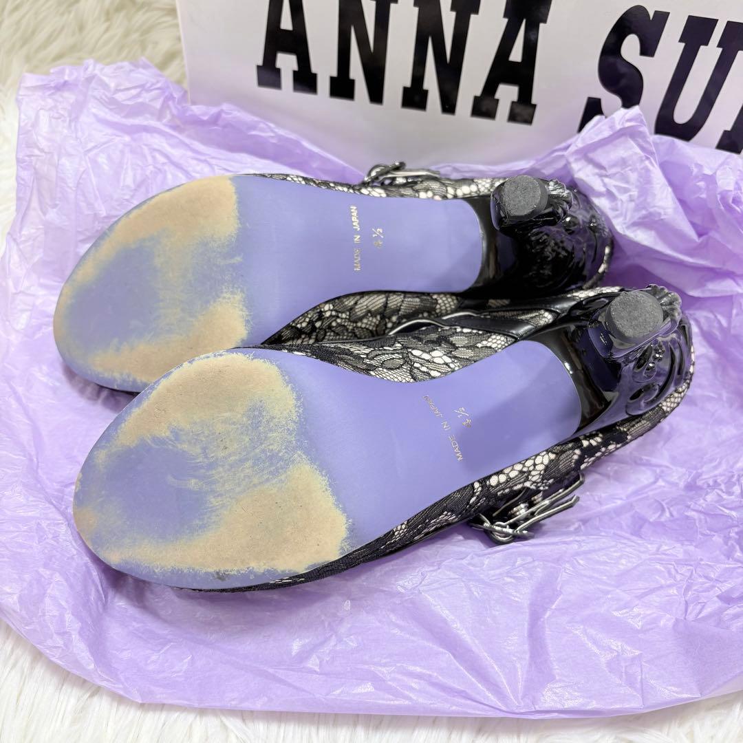 希少品　ANNA SUI 猫足ヒール　レース　パンプス　黒　24.5