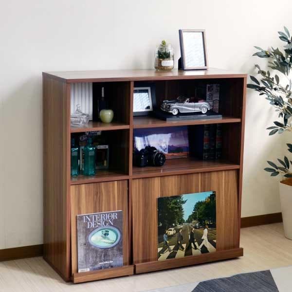 【新品・送料無料】ディスプレイラック フラップチェスト 2枚扉+オープンラック