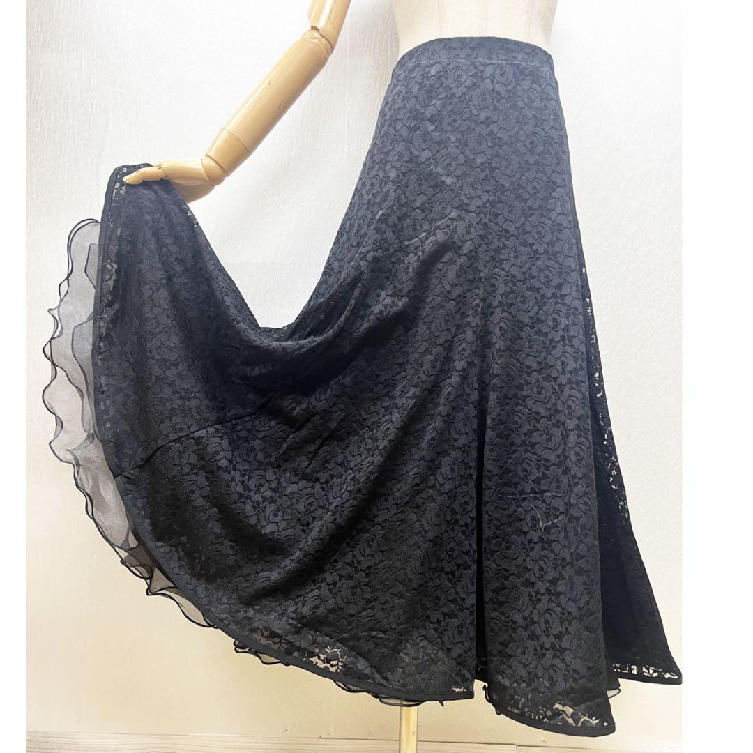 新品 社交ダンス スカート 総レース ブラック