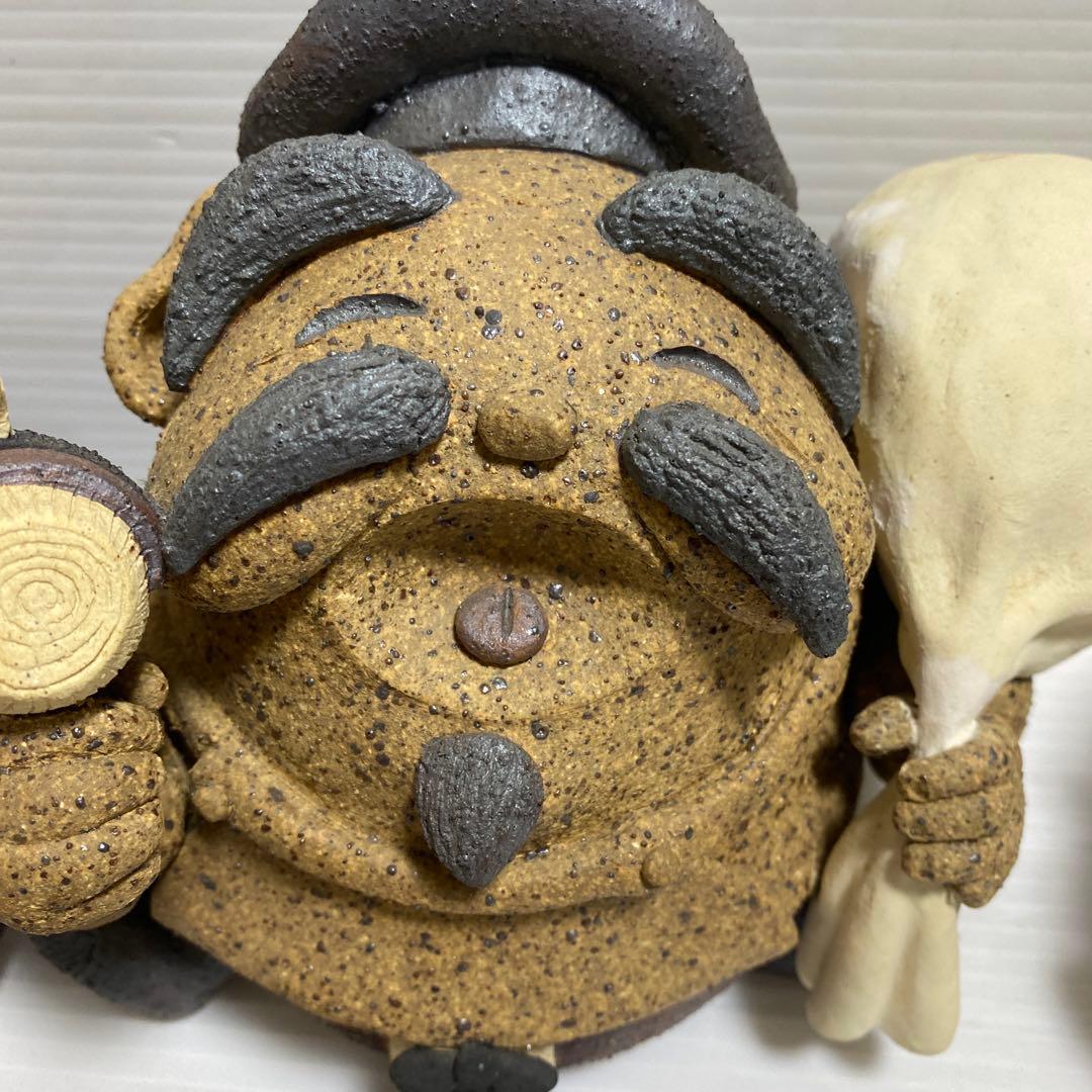 補修あり 土器 土鈴 七福神 和風 置物 オブジェ インテリア 陶芸 縁起物