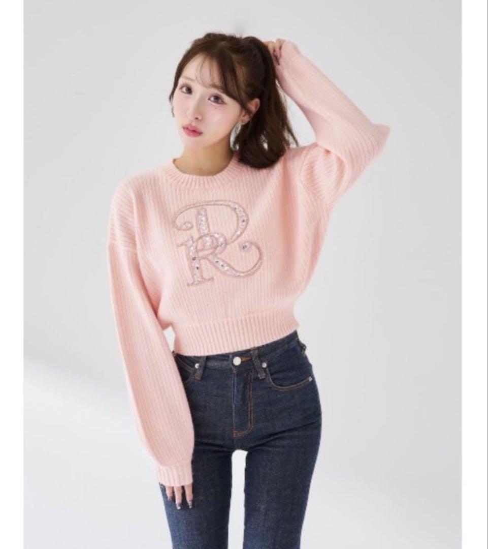 darich ダーリッチ　DRビジューボリュームリブニットトップス　ピンク