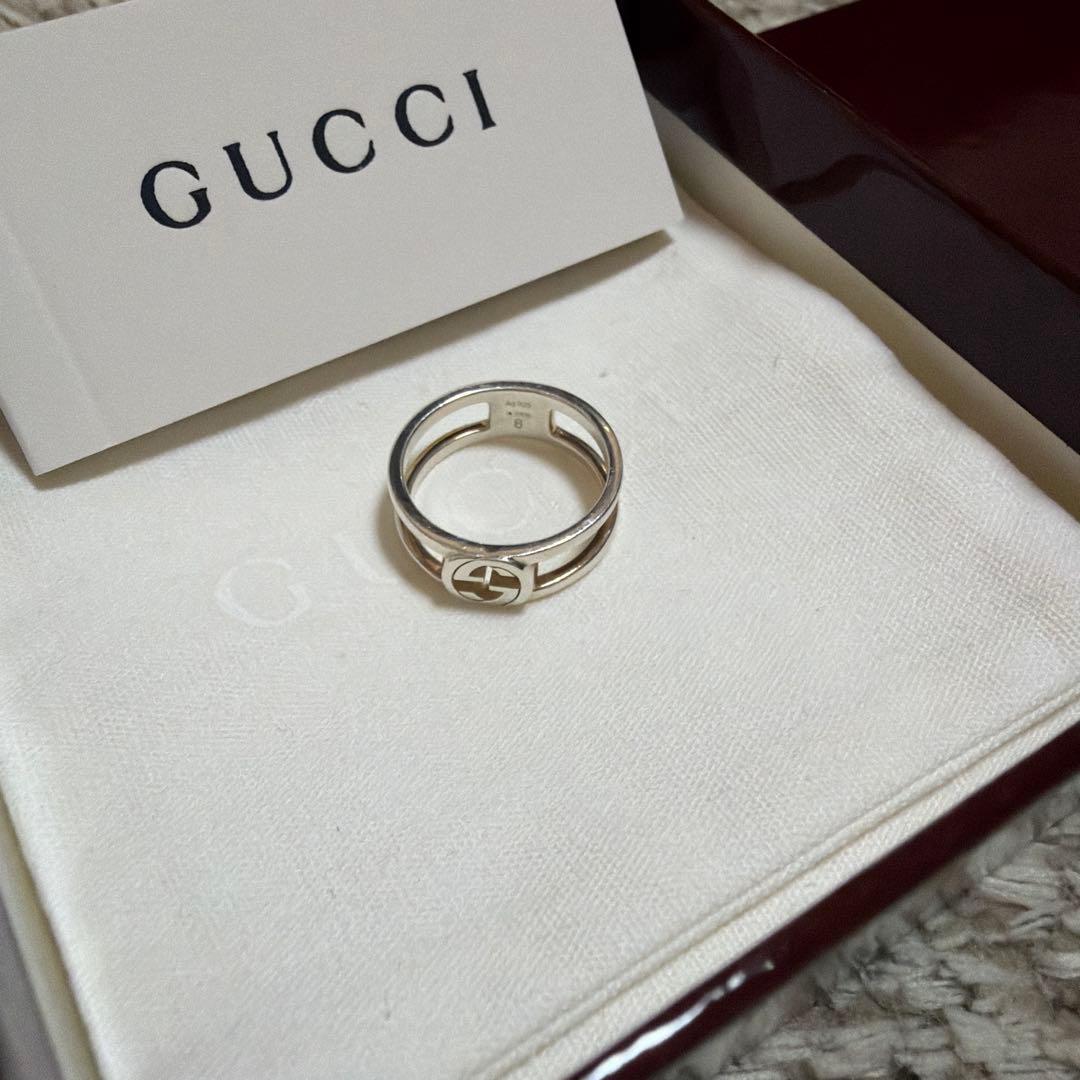 美品　グッチ インターロッキング　ワイドリング　8号　GUCCI シルバー