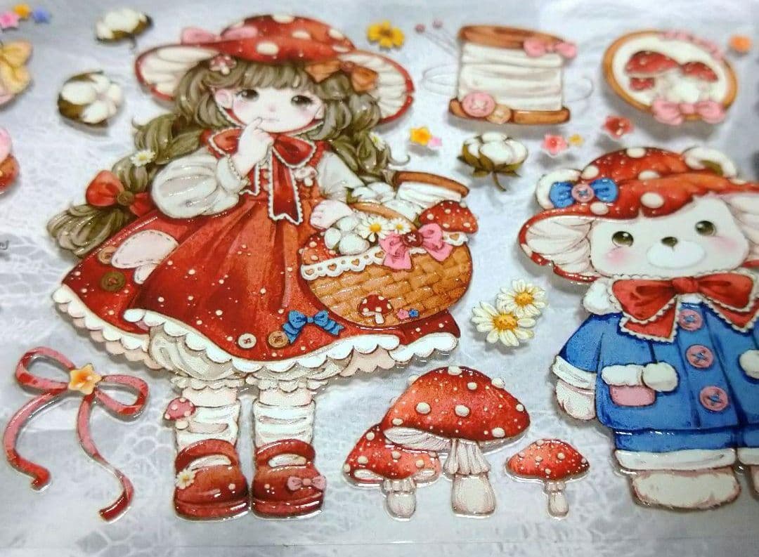 ☆のこり１☆J704＃蘑菇织屋(水晶)浸月岛切り売り海外人物装飾マステ女の子