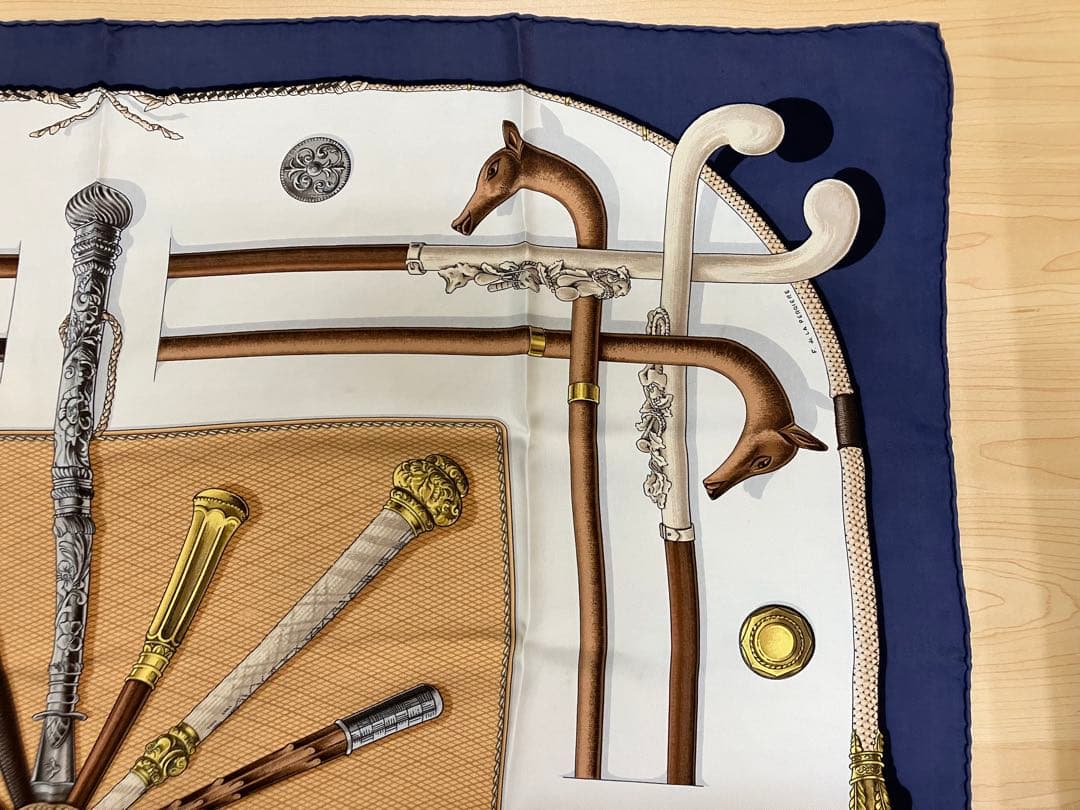 エルメス　杖デザイン シルクスカーフ 約90cm