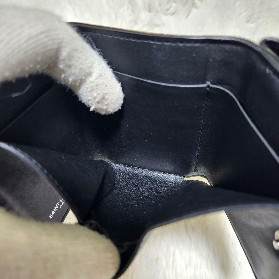 サンローラン　三つ折り　カサンドラ　ブラック　レザー　YSL シルバー金具