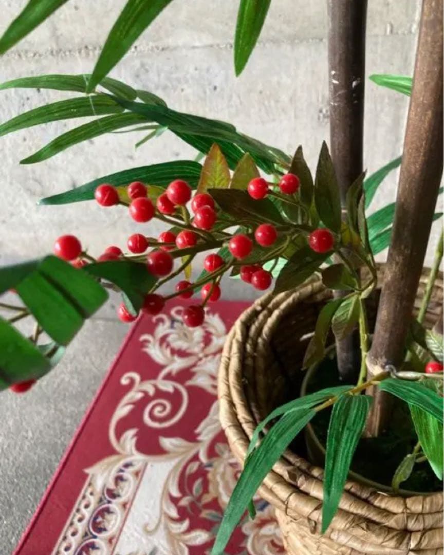 光触媒　人工観葉植物　ウォールグリーン　フェイクグリーン　黒竹南天カゴ付@