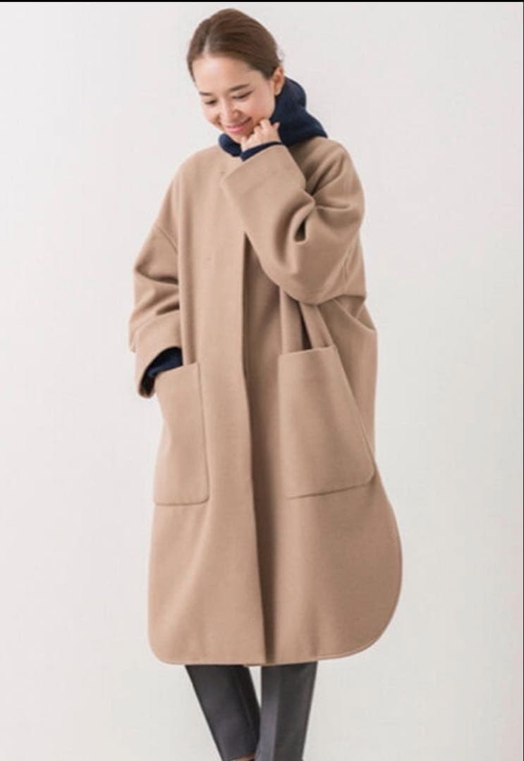 yori ウールコートベージュオーバーサイズロングコートウールリバーコート