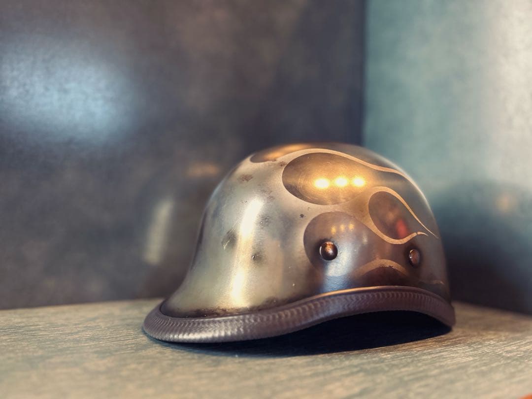 ジョッキーヘルメット　新品　メッキ　エイジング　ヴィンテージ　ハーレーチョッパー