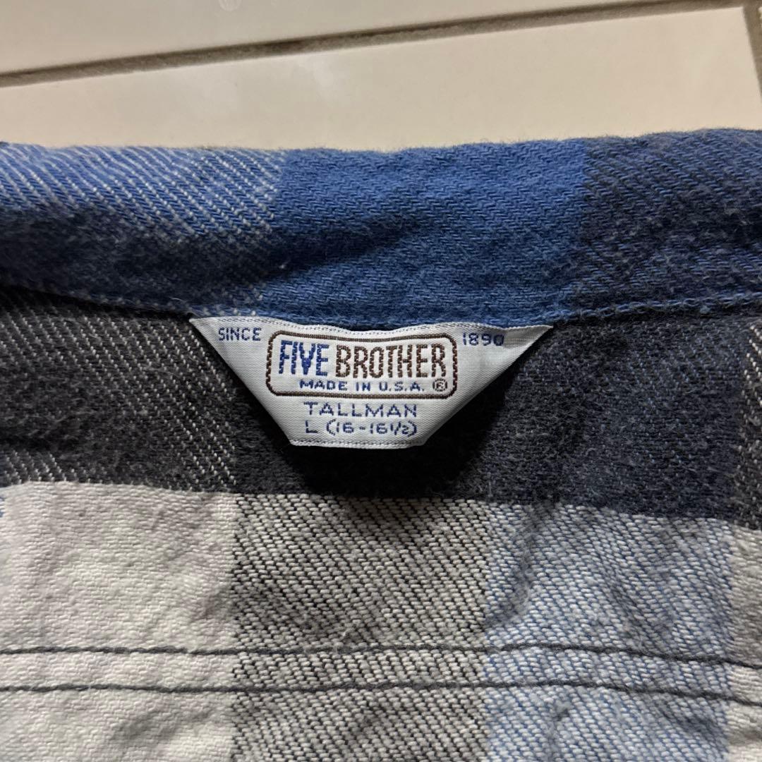 70's〜80's FIVE BROTHER フランネルシャツ 黒ボタン 青黒白