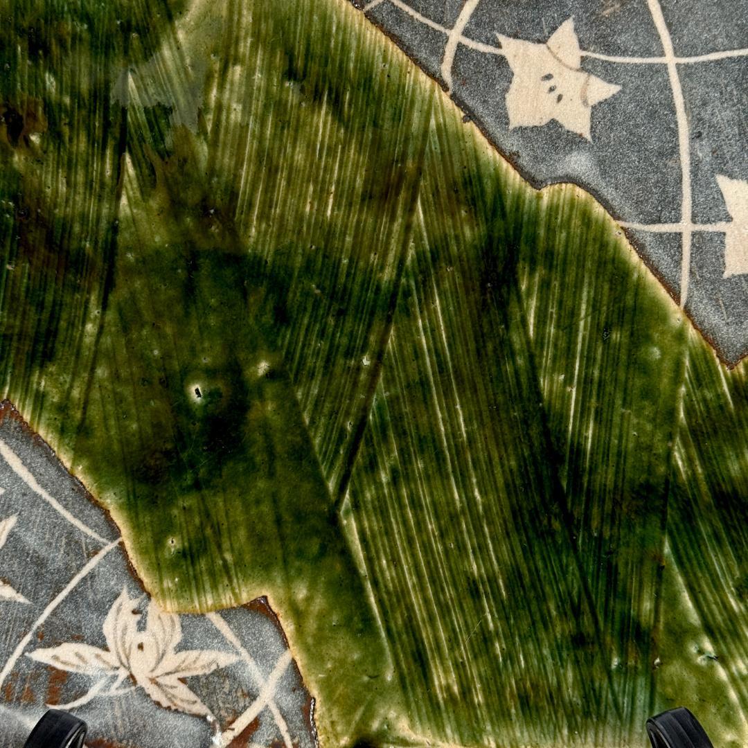 織部焼　玉山窯　玉置保夫 造　角鉢・足付長角皿　2点揃え