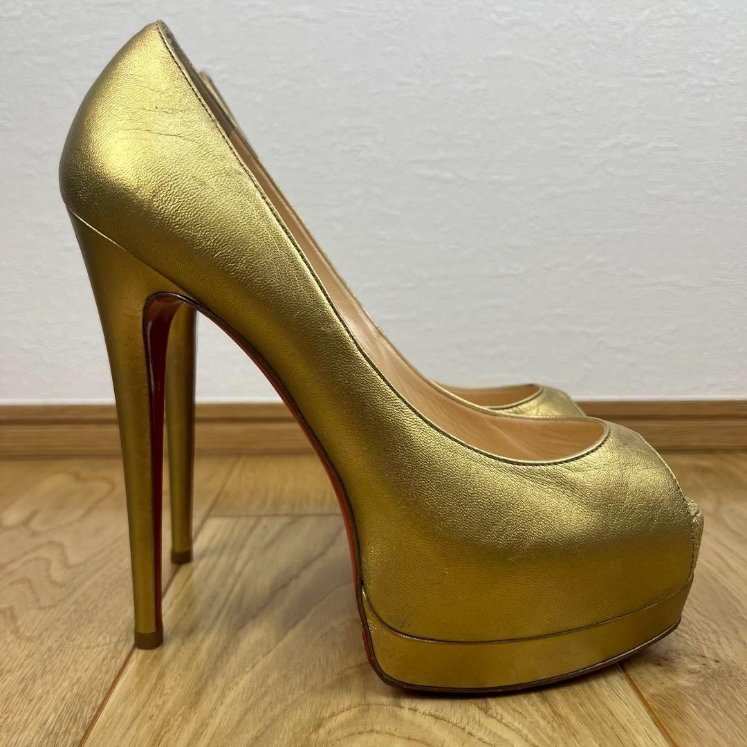 クリスチャンルブタン ゴールド オープントゥ ハイヒール EU37 24cm