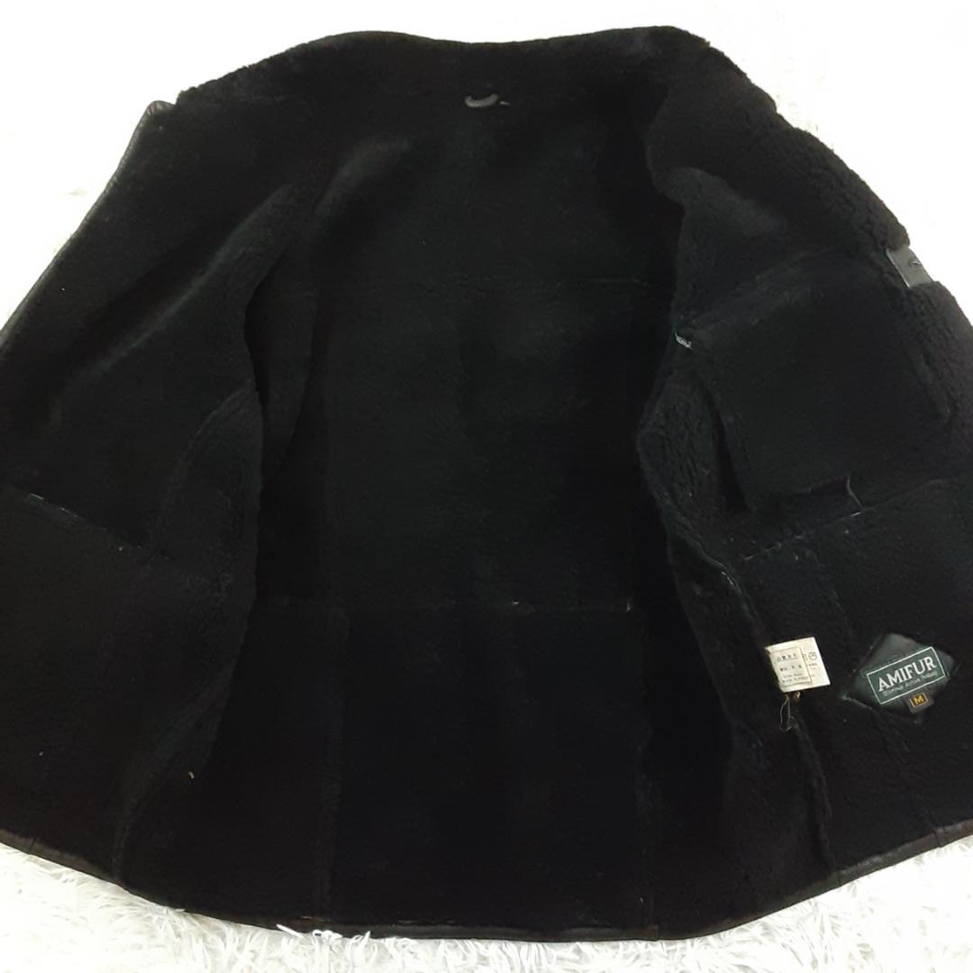 美品80~90s◎AMIFUR ムートンジャケット ブラック 黒 M(XL相当)