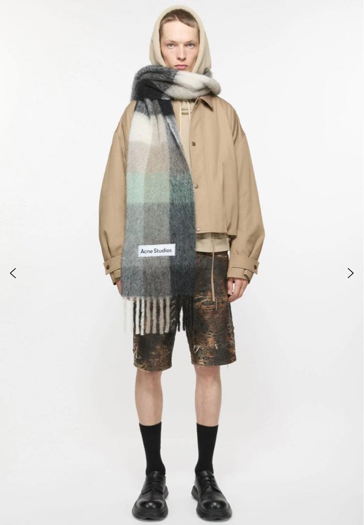 Acne Studios モヘアチェックマフラー グリーン/グレー/ブラック
