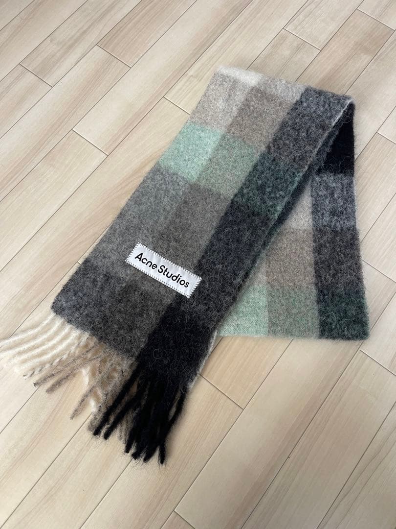 Acne Studios モヘアチェックマフラー グリーン/グレー/ブラック
