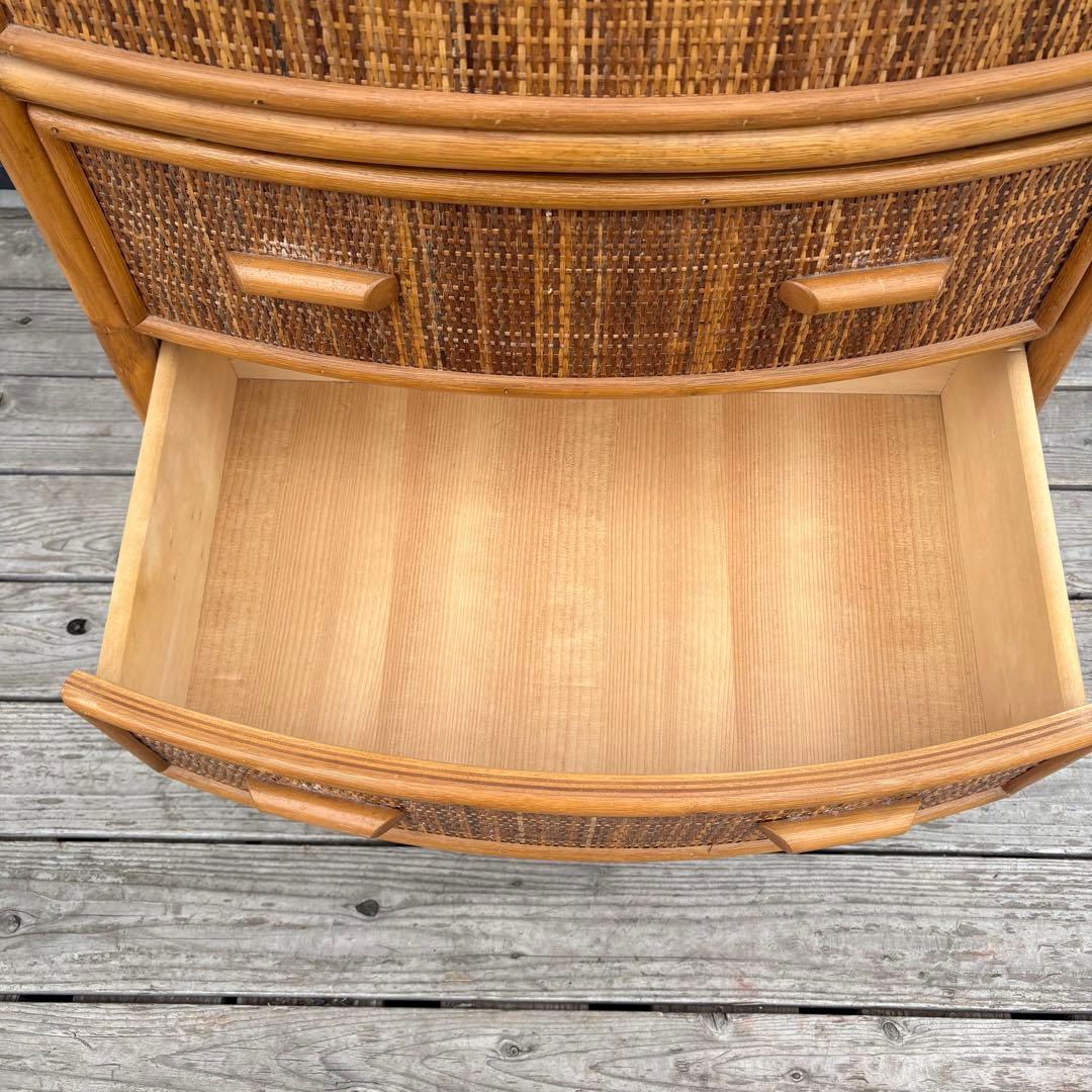 昭和レトロ 大型 ラタンチェスト 5段 引き出し 籐家具 ナチュラル 収納家具